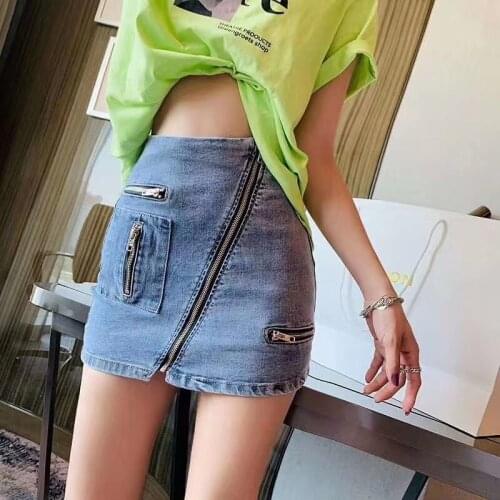 Punk style street cotton made deninm skirs female pull up Buttocks was thin great quality zipper beading stretch skirts F1516