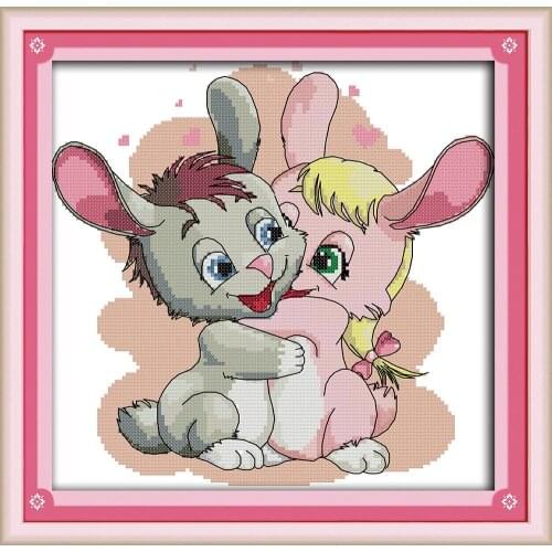 Everlasting Love Bunny Lovers Chinese Cross Stitch Kits Ecological Cotton Stamped 14CT 11CT DIY Gift Wedding Decoration For Home