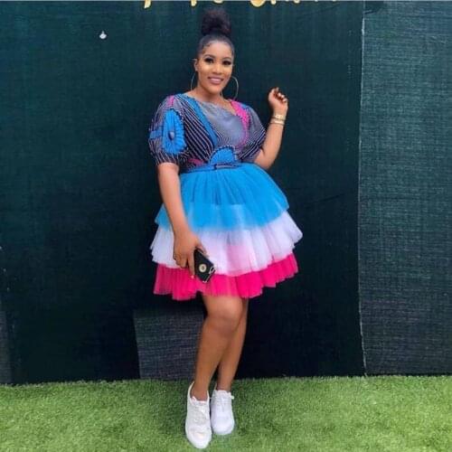 Pretty Multicolor Ruffle Tulle Knee Length Skirts African Women Chic Tiered Tutu Skirt For Girl Faldas Saias Custom Made