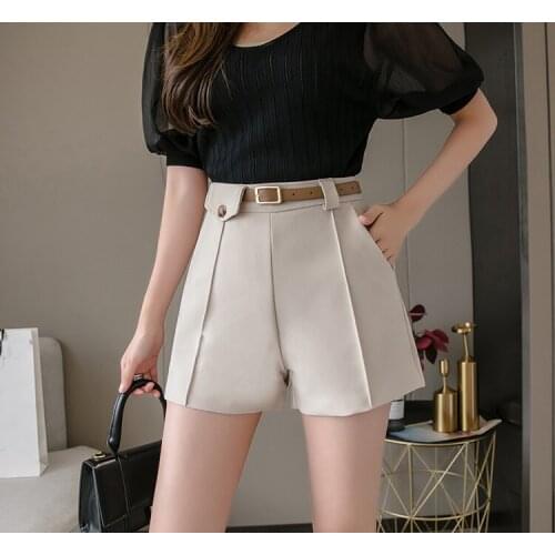2020 Spring And Summer New Womens Office Lady Shorts With Sashes Fashion High Waist Wide Leg Shorts Female Bottoms
