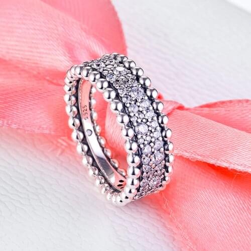 100% Genuine 925 Sterling Silver 2020 Valentines Day S925 Silver Women Rings Beaded Pavé Band Ring For Women Wedding Jewelry