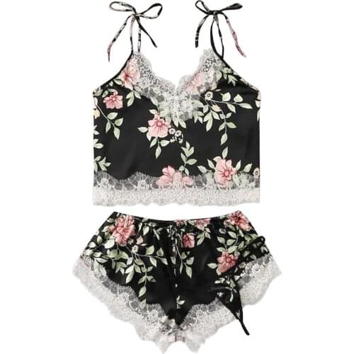 Women Porno Lingerie New Hot Sexy Leopard Linger Silk Pajamas Satin Lingerie Lace Shorts Set Women Underwear Sleepwear S-XXL