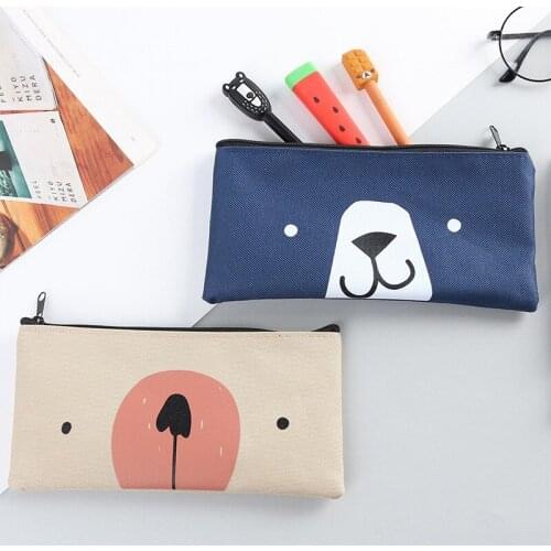1@#1pcs/sell Kawaii Animal Pencil Case Cute Blue Little Bear Pattern School Supplies Stationery Gift Pencil Box Pencil Bag