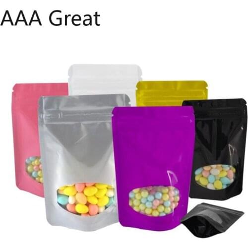 100Pcs/Lot Aluminum Foil Bags Stand Up Zip Lock Pouches Packaging Tea Flower Nuts Food Storage Bright Window Bag Candy Chocolate
