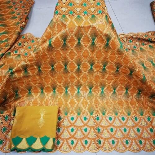 5+2 Yards Senegal Bazin Riche Cotton 2021 New Design African Lace Fabric Nigerian Men Or Women Wedding Sewing