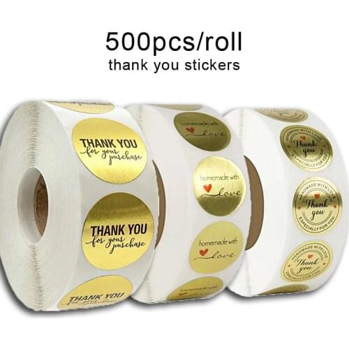 500pcs/roll golden Handmade Sticker Thank You Stickers Label Round Stationery Food Stickers Deco for Envelope Gift