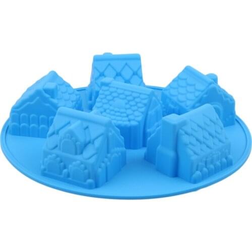 6 Holes Gingerbread Baking 3D Decorating Tool Silicone Cookies Bakeware Cake Mold Houses Christmas Chocolate
