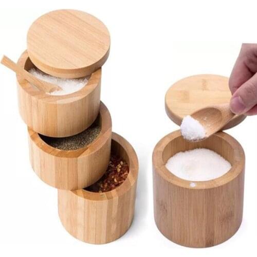 Bamboo 1 grid, 3 grid seasoning jar, rotating lid, salt shaker box, seasoning box