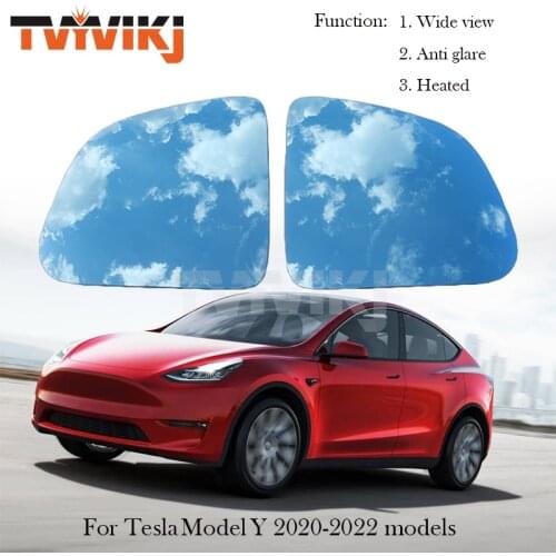TVYVIKJ Side Rearview Mirror Blue Glass Lens For Tesla Model Y 2019 2020 2021 Wide Angle View anti glare door mirror ModelY