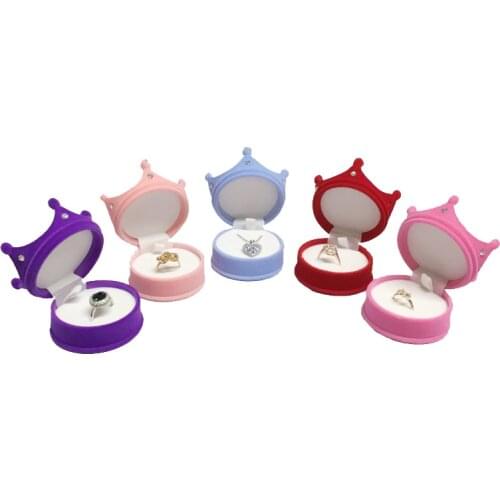 Crown Shape Flocking Wedding Ring Gift Box Jewelry Box Earring Necklace Pendant Storage Box Necklace Holder