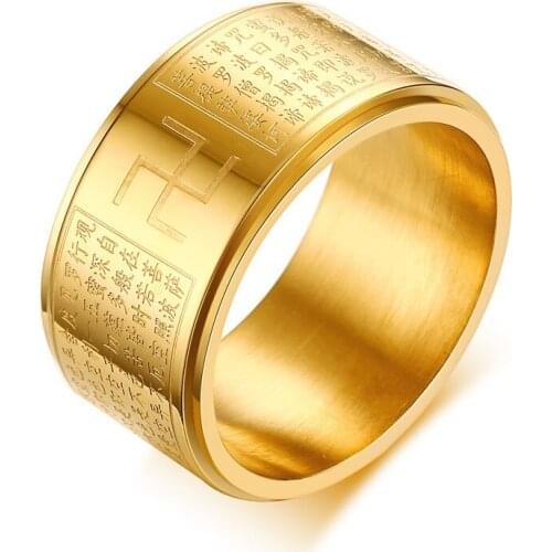 Buddhism Scriptures Rings for Women Men Jewelry Gold&Silver Color Stainless Steel Spinner Universal Fraternity Prayer Ri