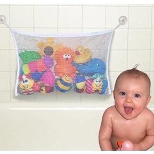 Household dirty laundry mesh basket kids baby bath tub toy storage net folding hanging bag organiser for bathroom