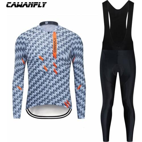 CAWANFLY Pro Team Man Cycling Jersey Long Sleeve Bike MTB Jersey Bib Pants Suit Quick Dry Breathable Racing Bicycle Clothing