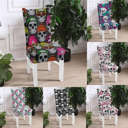 Skull Printing Spandex Stretch Chair Cover Removable Anti-dirty Chairs Covers For Hotel Kitchen Dining Room