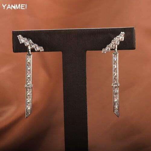 Color Two-in-one Long Earrings Geometric Wave Shiny Earrings Luxury Aaa Cubic Zirconia Unique Shape Jewelry серьги 2021 тренд