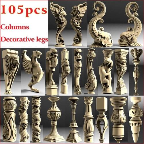 105 pcs Decorative legs and Columnss 3D STL model for CNC 4 AXLE Engraver Carvingbed Relief for CNC Router Aspire Artcam
