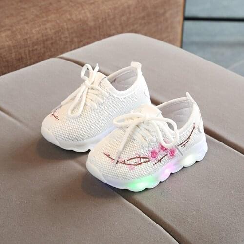 Childrens LED Sneakers Autumn Kids Casual Shoes Breathable Boys Sneakers With Lights Girls Flowers Toddler Luminous Shoes 21-30