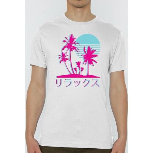 Vaporwave Aesthetic Miami Vice Style Sunset Printed MenS T-Shirt New Round Neck Summer Cotton Fitness Clothing Movie T Shirt