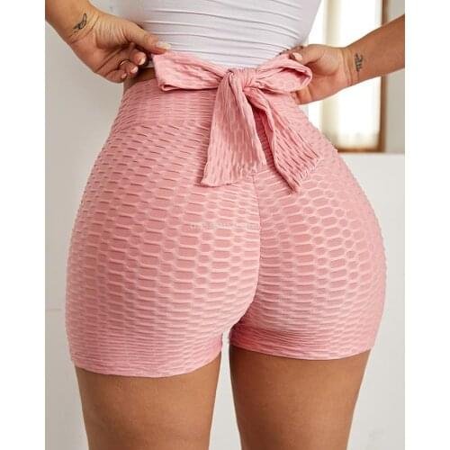 Bow Tie Textured Butt Lifting Sports Yoga Shorts High Waist Womens Fashion Workout Activewear Stretchy Leggings Dropshipping