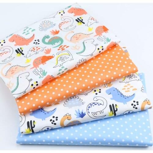 Orange Blue Dinosaur Dots DIY Sewing Quilting Fat Quarters Material For Baby Dress Twill Cotton Fabric Patchwork Cloth Tissus