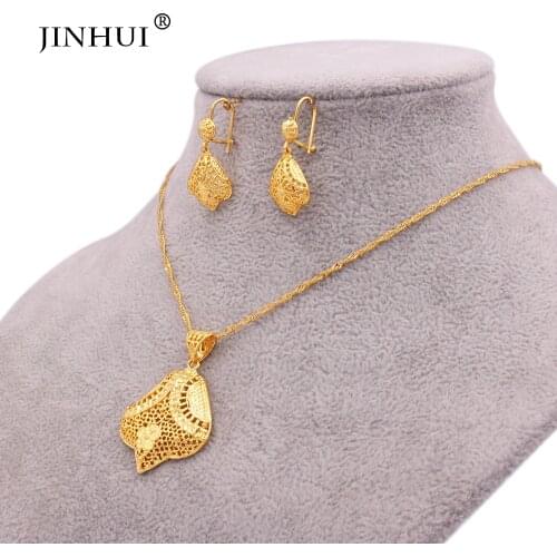 Necklace earrings set gold jewelry sets African women bridal Indian Ethiopia Dubai wedding jewellery wife gifts party Ornaments