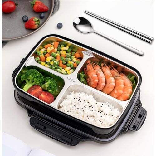 1200ml Leakproof Lunch Box 3 Or 4 Grid Stainless Steel Food Container Office School Kids Bento Box with Spoon and Chopsticks