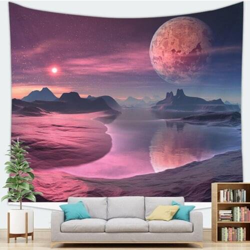 Space Moon Vintage Wall Tapestry & Carpet Wall Hanging Beach Bohemian Room Home Decoration 100x70cm 150x130cm 200x150cm