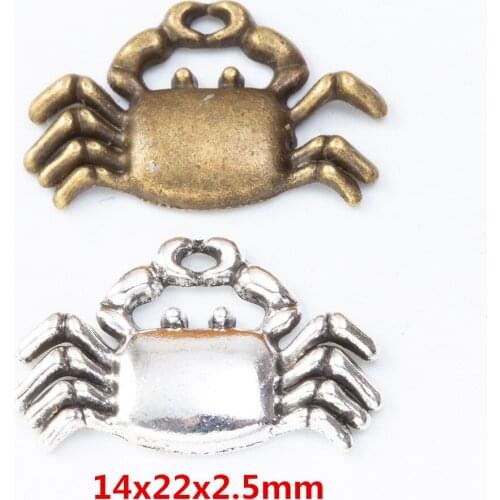50 pieces of retro metal zinc alloy crab Pendant for DIY handmade jewelry necklace making 8057