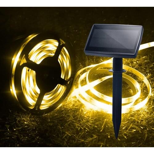 Solar Strip Lights Outdoor Waterproof,Auto ON/Off,2 Modes, Flexible Cuttable,Self-Adhesive,16.4FT 150Leds (Warm White)
