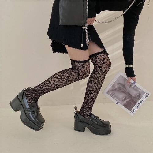 Lolita Lace Stockings Women Transparent Thin Socks Thigh Girls Sweet Over Knee Stockings Femme Dress Calcetine Medias