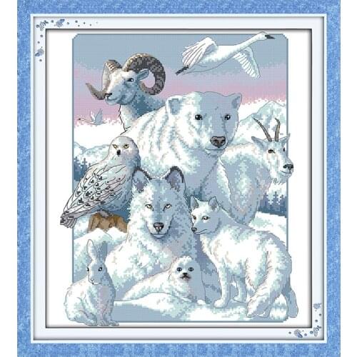 Arctic Animals DIY Cotton Thread Embroidery Sets Chinese Cross Stitch Needlework Counted Print On Canvas New Years Decor 14CT