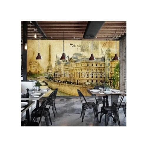 Free shipping custom 3D mural retro nostalgia European buildings in Paris Coffee hall the television background wall wallpaper