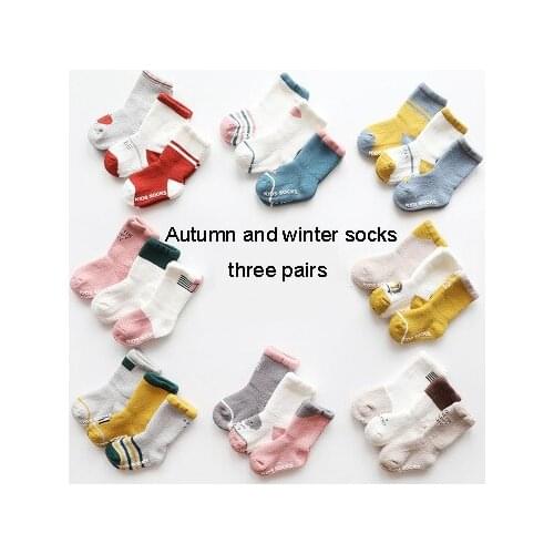 3Pair Cotton Baby Socks Boy Girls Kids Anti Slip Socks Thick Keep Warm Winter Floor Ankle Wool Stockings For 1-5 Years
