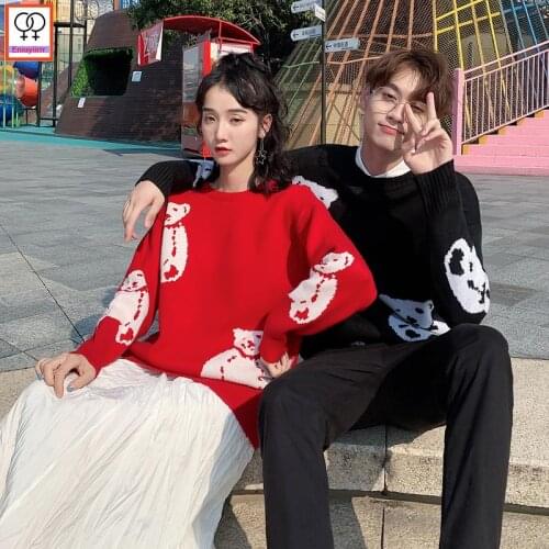 Autumn Winter Male Female Knitted Red Pullovers Christmas Matching Couple Sweaters