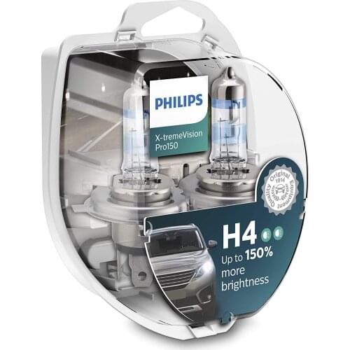 Halogen bulbs H4 XtremeVision Pro150 % more car light approved Pack 2 PCs Philips 12342XVPS2 brighter light