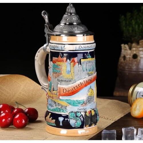 Beer Stein Beer Mug German Landmarks Lidded Tankard with Petwer Lid for Gifts Souvenirs 0.6 Liter