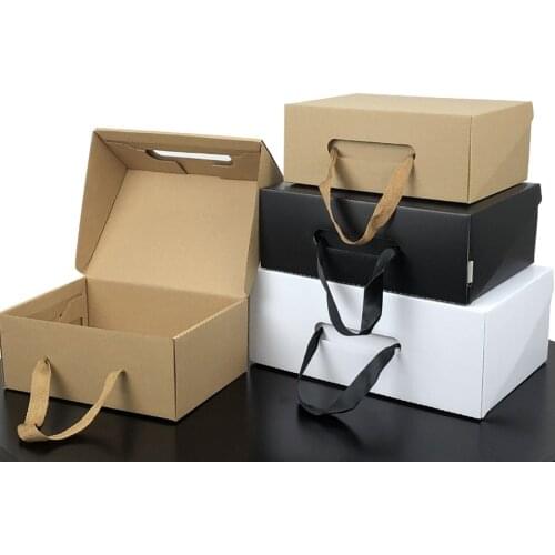 50pcs/lot White/Black Kraft Paper Gift Box Childrens shoe box Portable Case Big 19*14*8cm/23*16*9cm lin4879