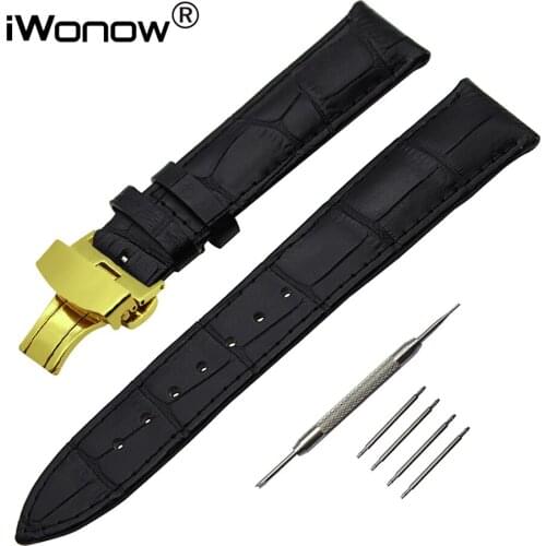 Genuine Leather Watchband 14/16/18/19/20/21/22/23/24/26mm Universal Watch Band Steel Butterfly Buckle Strap Wrist Belt Bracelet