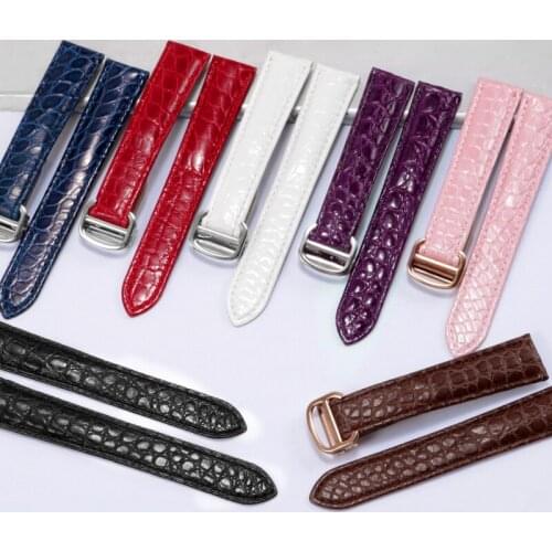 Crocodile skin strap 14 16 18 20 22 24 mm Colors watchband with folding buckle for Tank Solo series mens and womens bracelet