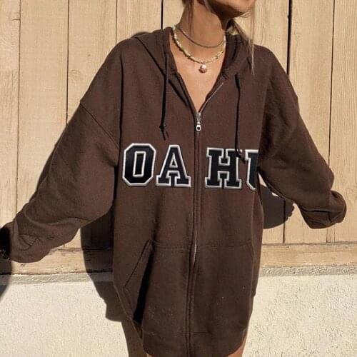 Zip Up Sweatshirt Autumn Jackets Casual Coats Oversized Hoodies Women Vintage Pockets Loose Long Sleeve Pullovers Woman Clothes