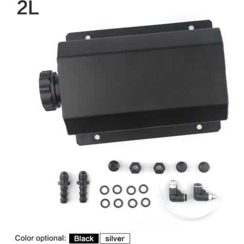 2L Black, silver Universal Engine Oil Fuel Gas Catch Can Breather Tank Bottle Coolant Radiator Overflow Tank