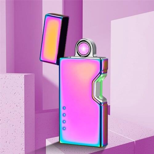 Windproof Dual Arc Plasma Lighter USB Rechargeable Lighter Portable Fingerprint Lighter Disposable Cigarette Gadget Men Gift