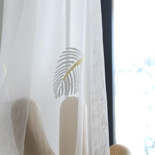 Embroidered Leaf White Sheer Tulle Curtains for Living Room Bedroom Window Door Screens High Quality Balcony Decorations