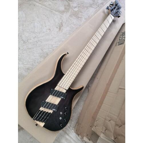Factory custom 6 strings ASH body Electric Bass Guitar with Black hardware,Neck through body,Active pickups