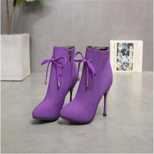 Womens boots 2019 new corduroy high heel womens shoes boots womens pointed autumn and winter models with Martin boots