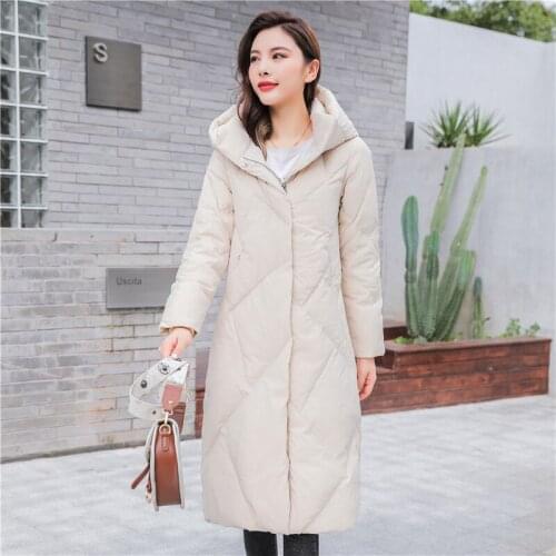 Womens down jacket Hooded and hooded mid-length thickened windproof and cold-proof down jacket