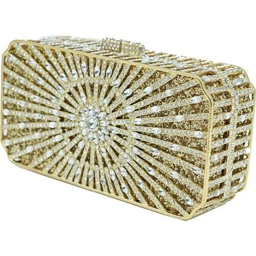 Gold lady gift Box Bag Diamond Women Clutch Bag Crystal Party Handbag Ladies Banquet Purse Fashion Pochette Prom Evening bag