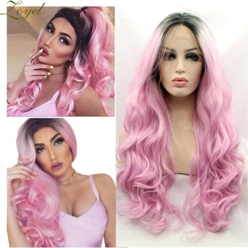 Zoyel Long Wave Pink Synthetic Hair Wigs Lace Front Wavy Heat Resistant Wigs for Afro Women Cosplay Party Daily Wear Wigs