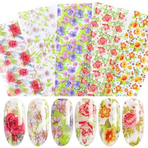 HNUIX 10 colours Nail Leaf Stickers Varnish Mix Rose Flower Transfer Foil Nails Decal Cursors For Nail Art Decoration Manicure D