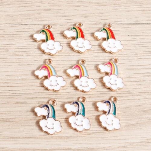 10pcs 15*17mm Enamel Smile Face Cloud Charms for Jewelry Making Pendants Necklaces Drop Earrings Keychain DIY Crafts Accessories